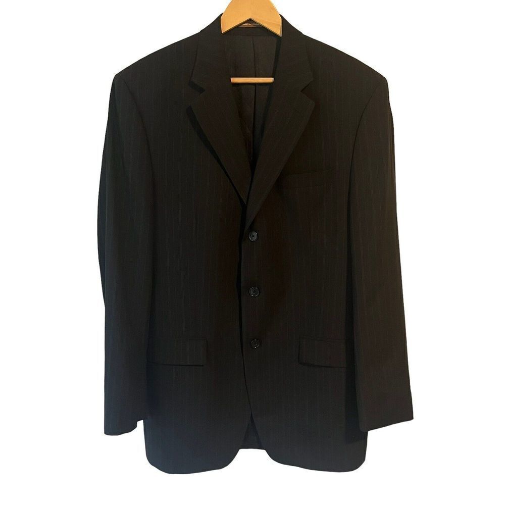 Michael KORS Men's Suit Jacket 40L Black Blazer Long 3 Button Navy Blue Pin